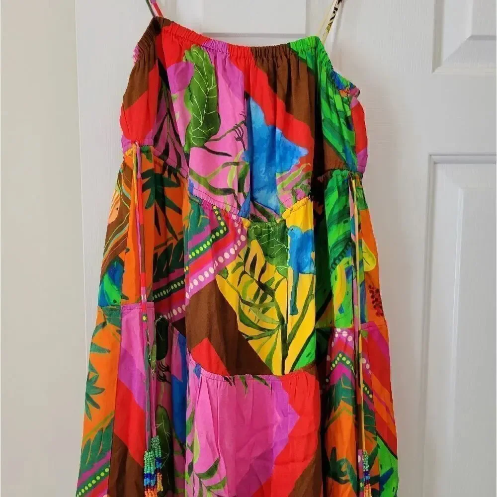 NWT ANTHROPOLOGIE FARM RIO SzM PALILA SPAGUETTI STRAPS FRINGED MIDI DRESS